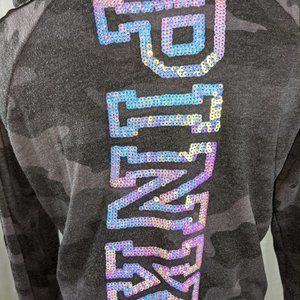 VS PINK Gray Camo Sequin Bling Sleeves & Back Hoodie